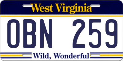 WV license plate OBN259