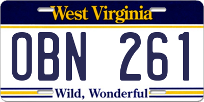 WV license plate OBN261