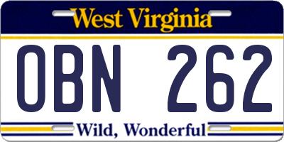 WV license plate OBN262