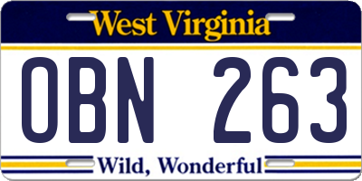WV license plate OBN263