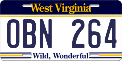 WV license plate OBN264