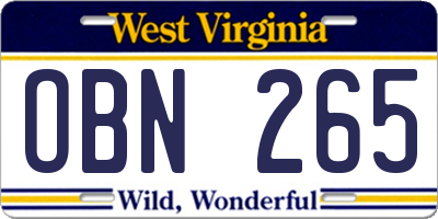 WV license plate OBN265