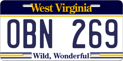 WV license plate OBN269