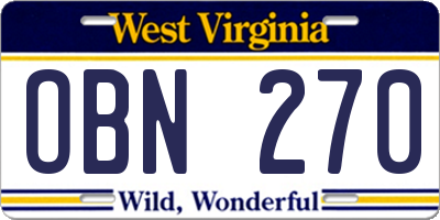 WV license plate OBN270