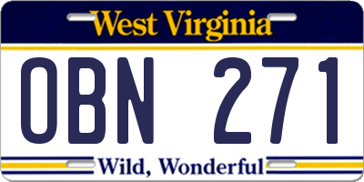 WV license plate OBN271