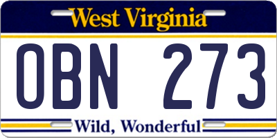 WV license plate OBN273