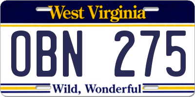 WV license plate OBN275