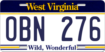 WV license plate OBN276