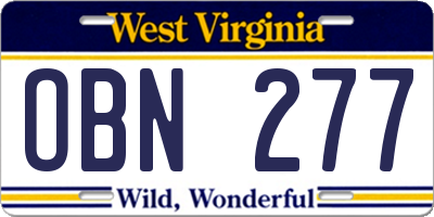 WV license plate OBN277