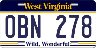 WV license plate OBN278