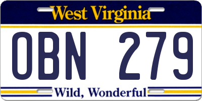WV license plate OBN279