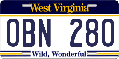 WV license plate OBN280