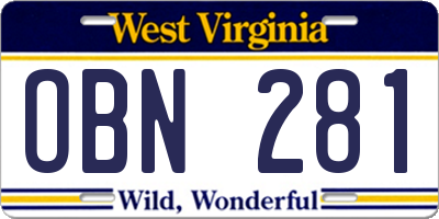 WV license plate OBN281