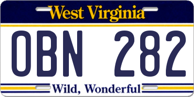 WV license plate OBN282