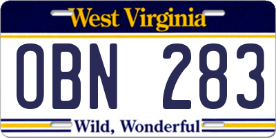WV license plate OBN283