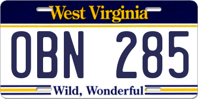 WV license plate OBN285