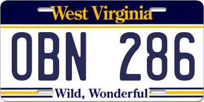 WV license plate OBN286