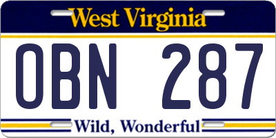 WV license plate OBN287