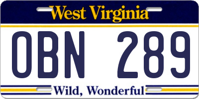 WV license plate OBN289