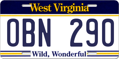 WV license plate OBN290