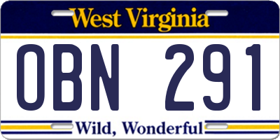 WV license plate OBN291