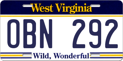 WV license plate OBN292