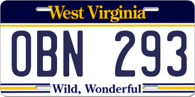 WV license plate OBN293