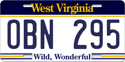WV license plate OBN295