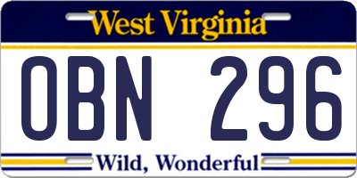 WV license plate OBN296