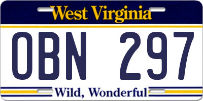 WV license plate OBN297
