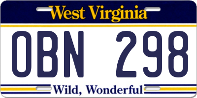 WV license plate OBN298