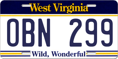 WV license plate OBN299