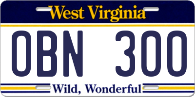 WV license plate OBN300