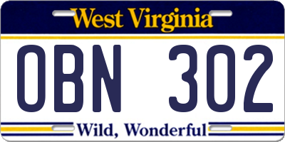 WV license plate OBN302