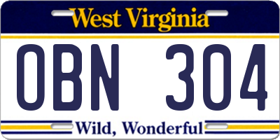 WV license plate OBN304
