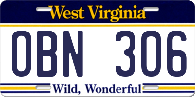 WV license plate OBN306