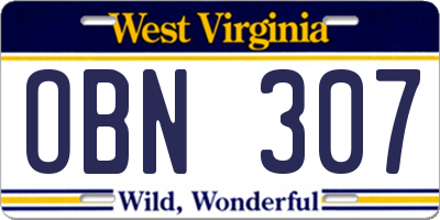 WV license plate OBN307