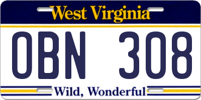 WV license plate OBN308