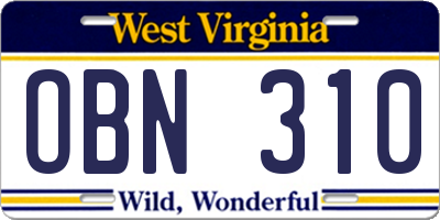 WV license plate OBN310