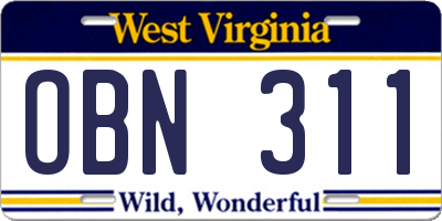 WV license plate OBN311