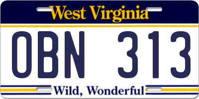 WV license plate OBN313