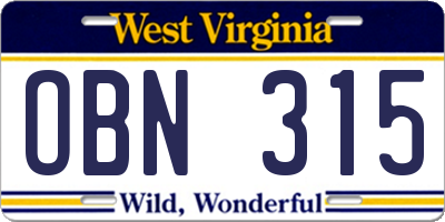 WV license plate OBN315