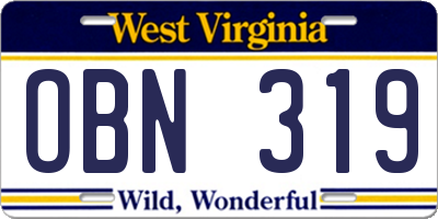 WV license plate OBN319