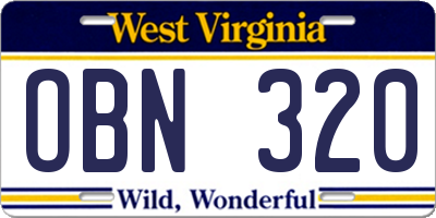 WV license plate OBN320