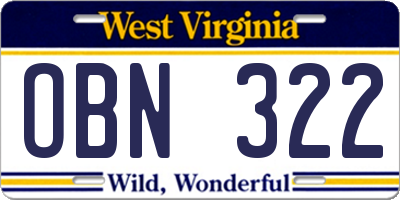 WV license plate OBN322