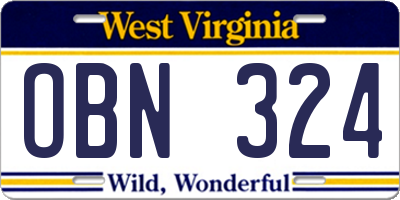 WV license plate OBN324