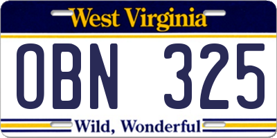 WV license plate OBN325