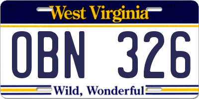 WV license plate OBN326