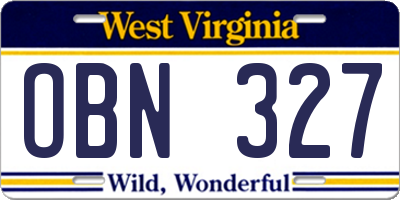 WV license plate OBN327