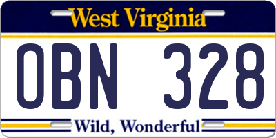 WV license plate OBN328